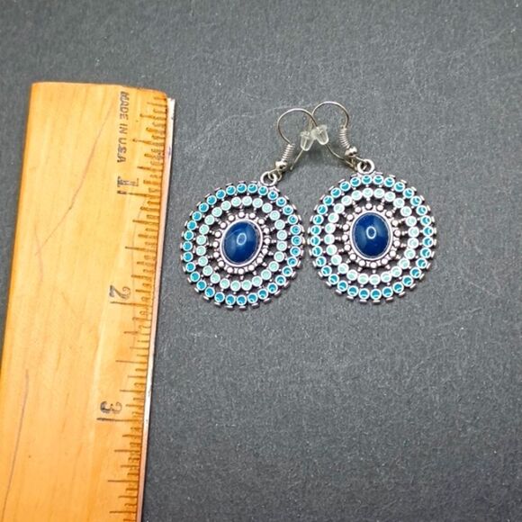 blue mandala earrings minimalist simple boho jewelry - Picture 4 of 4